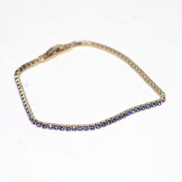 Vtg Gold Tone Blue Sapphire CZ Tennis Bracelet | Classic Glamour Delicate Estate - Picture 6 of 6
